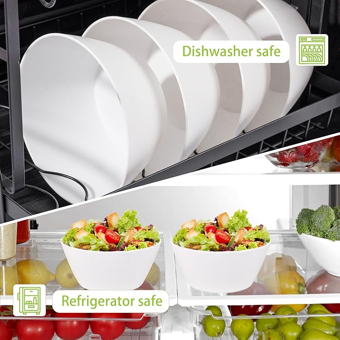 supernal 12PCS White Wheat Straw Bowls - Unbreakable Reusable Soup & Cereal Bowls with Smooth Edges,Fridge & Dishwasher Safe,Hard Plastic Dinnerware for Ramen,Salad,Hot Food(Sturdy & Lightweight)