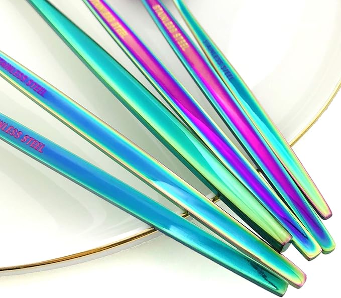 24Pcs Rainbow Mirror Silverware Flatware, 18/0 Stainless Steel Cutlery Set Utensils Kitchen Dinnerware Include Knife Fork Spoon and Teaspoon, Service for 4