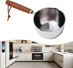 Stainless Steel Butter Melting Pot Multi-Purpose Sauce Pan Mini Milk Warmer with Wooden Handle for Induction Gas Electric Stove Compatible Kitchen Tool(500ml)