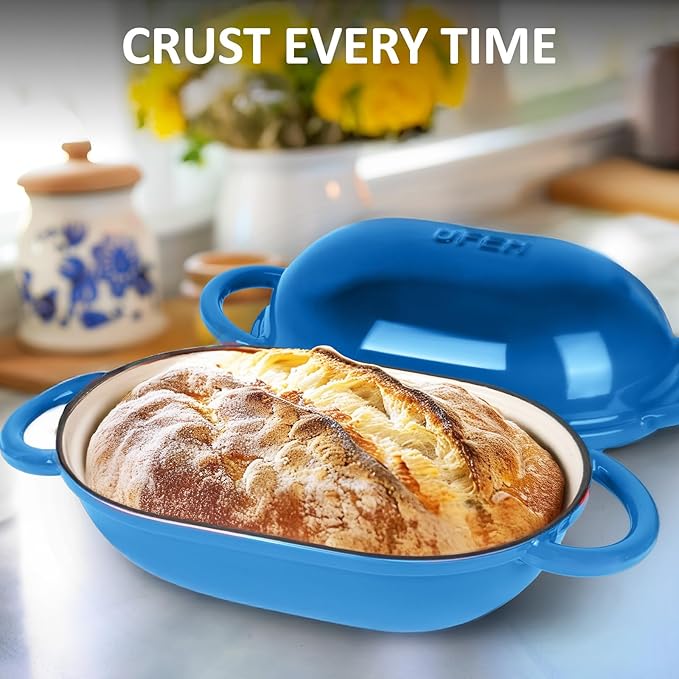Dutch Oven for Bread Baking – Premium Cast Iron Pot with Lid – Perfect for Sourdough, Artisan Loaves & No-Knead Bread – 2 QT / 1.9L (Enameled, Round, Oven & Stovetop Safe), Blue