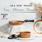 Moss & Stone Copper Pots And Pans Set Nonstick, Removable Handle Cookware, Stackable Pots And Pans Set, Dishwasher safe, Induction Pots And Pans, Camping Cookware Set, Aluminum (7 Pcs)