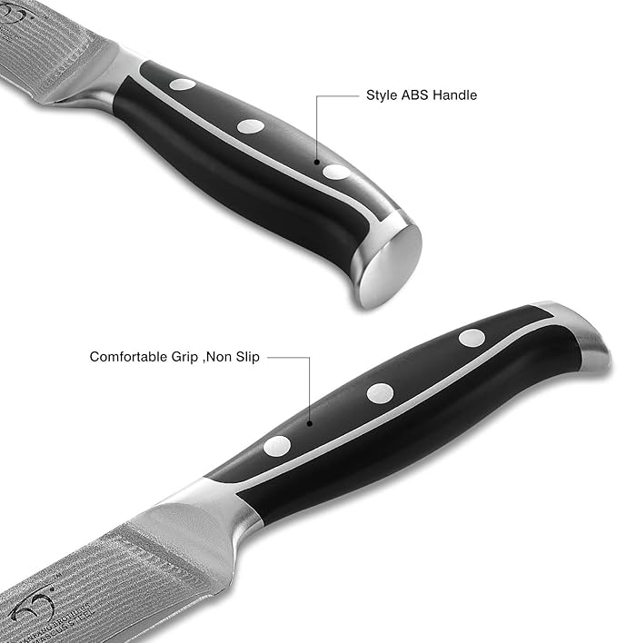 Damascus Kitchen Knife, 8 Inch Slicing Knife Professional Kitchen Knife Forged with VG10 Super Steel 67-Layer Damascus, Non-slip ABS Ergonomic Triple Rivet Handle, Razor Sharp Lightweight Multipurpose