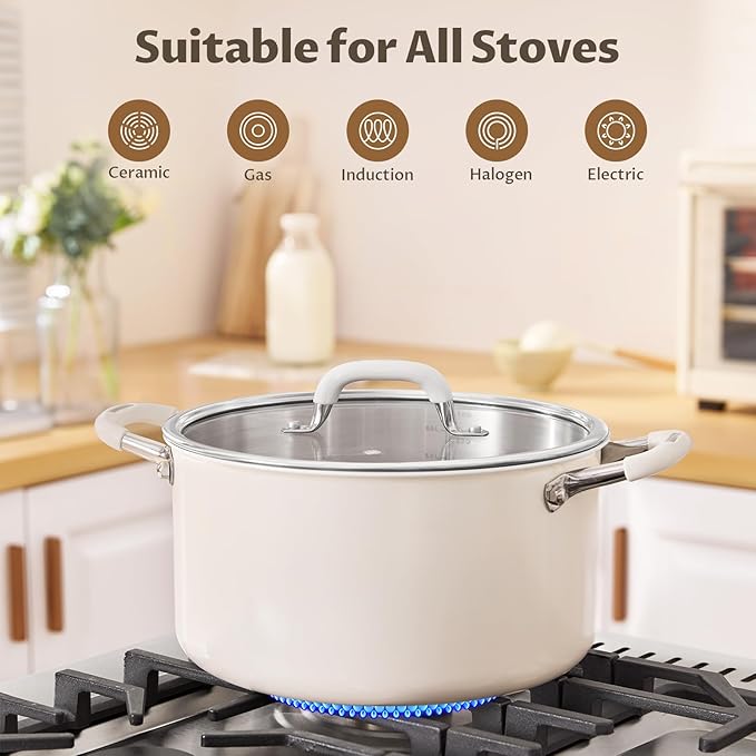 10 Quart Tri-Ply Stainless Steel Stock Pots with Lid, BEZIA Induction Soup Pot with Lid, Large Kitchen Cooking Pots with Silicone Handle, Compatible with All Cooktops, Free of PTFE/PFOA/PFOS
