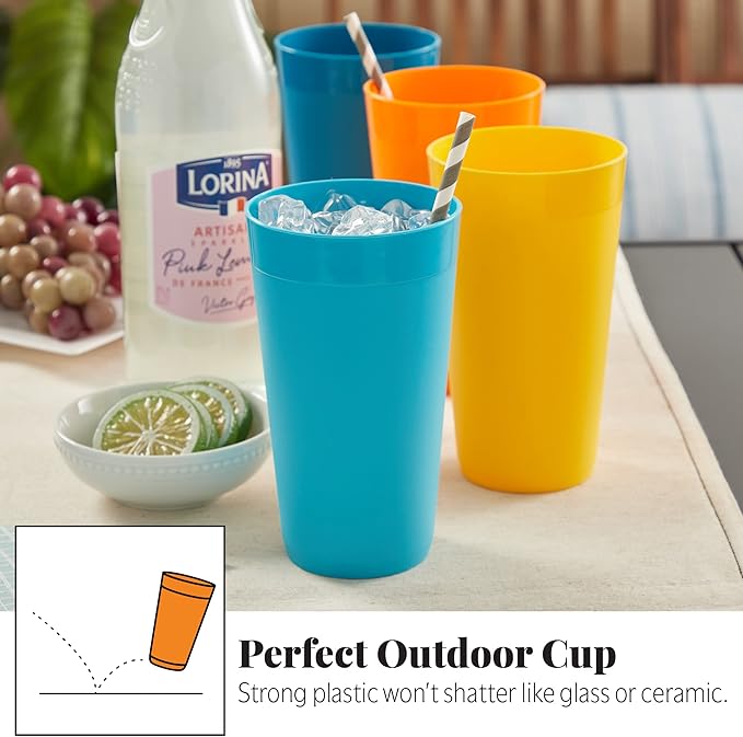 US Acrylic Newport 20 ounce Unbreakable Plastic Stackable Water Tumblers in 4 Sunrise Colors | Set of 12 Drinking Cups | Reusable, BPA-free, Made in the USA, Top-rack Dishwasher and Microwave Safe