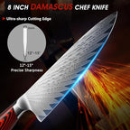 8 Inch Damascus Chef Knife, Professional Japanese Damascus Super Steel Kitchen Knife, Ultra Sharp Cooking Knife with Ergonomic G10 Handle