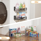 Magnetic Spice Rack for Refrigerator, 2-Pack Metal Spice Organizer for Kitchen Storage Organization, Magnetic Shelf for Fridge Space Saving Seasoning Organizer, Black