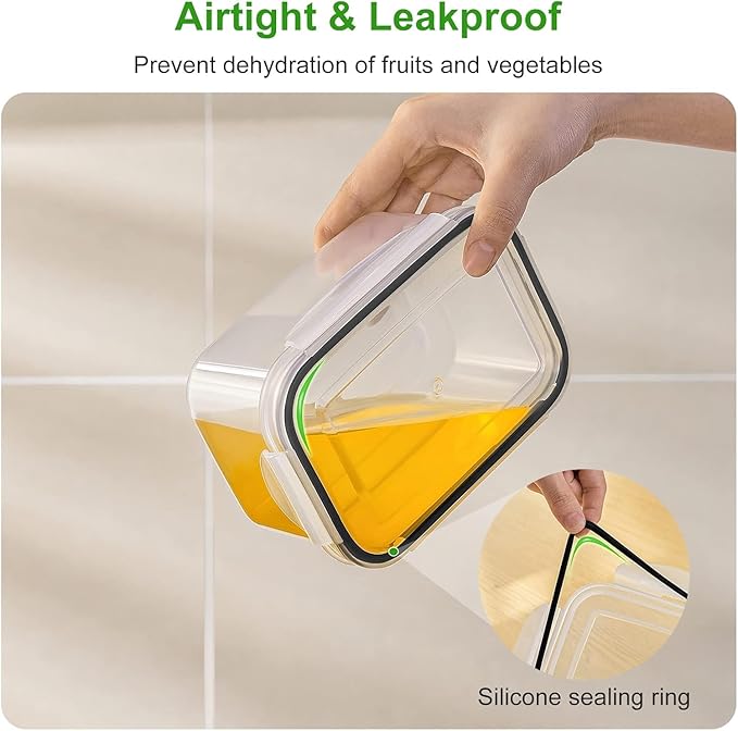 6 PCS Large Fruit Containers for Fridge - Leakproof Food Storage Containers with Removable Colander - Dishwasher & Microwave Safe Produce Containers Keep Fruits, Vegetables, Berry, Meat Fresh longer