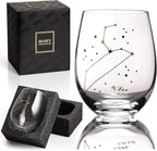 HOHY Leo Wine Glass - Stemless, 20oz Golden, Zodiac Constellation Glass, Horoscope Gift for Women & Men