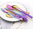 Rainbow Tableware 20Pcs Mirror Polished 18/10 Stainless Steel Luxury Flatware - Heavy Cutlery Set Service For 4 Include Knives/Forks/Spoons/Salad Fork/Teaspoon, Dishwasher Safe
