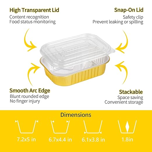 40 Pack 1.5 LB 7.2"×5"×1.8" Aluminum Pans with Lids Heavy Duty, 25 Ounce Aluminum Food Containers Disposable Tin Foil Pans with Lids for Baking, Meal Prep, Freezer, Heating and Takeout