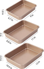 Set of 3 Baking Pans Set, Deep Size Baking Pan Nonstick Cookie Sheet Cake Pan Bread Pan Toaster Oven Tray Bakeware, 9,11,13 inch (Gold)