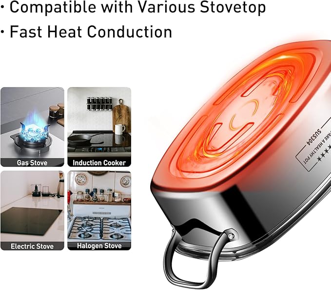 Eglaf 2-Tier Stainless Steel Fish Steamer - Multi-Use Square Steaming Cookware with Rack, Ceramic Plate, Chuck, Oven Mitts - Stockpot for Steaming Fish, Boiling Soup