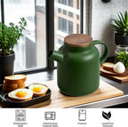 Yundu 1500ml / 50 oz Ceramic Teapot with Infuser & Wood Lid - Matte Green, Loose Leaf Tea Pot with Removable Strainer, Large Capacity