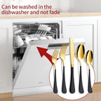 20-Piece Gold Silverware Set 18/0 Stainless Steel Flatware Black Handle Cutlery Set Service for 4 Dinner Knives Forks Spoons Set Mirror Finish Dishwasher Safe