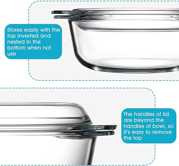 Mini-1 QT Oval Glass Casserole Dish With Lid, (Single Serving) Glass small casserole dish with lid, Glass Casseroles With Glass Lids, Microwavable Glass Casseroles Dishes, Glass Dish with Glass Lid