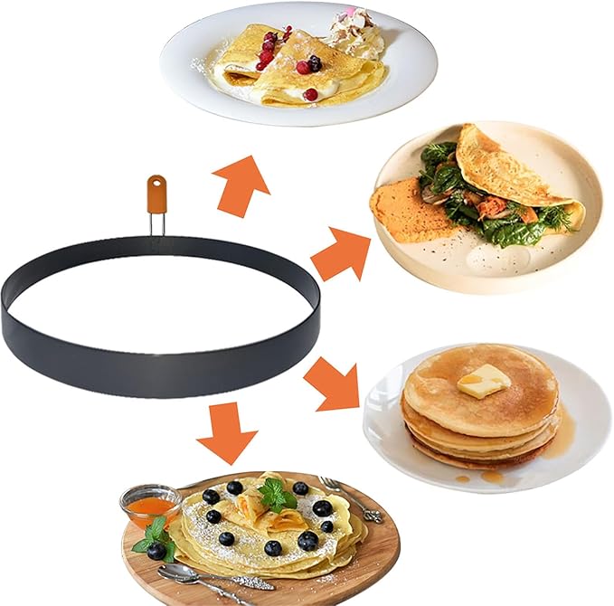 2 Pack 6 Inch Pancake Ring for Griddle,6 Inch P Handle Omelet Rings for Griddle,Non-stick Stainless Steel Pancake Egg Ring Omelet Mold Pancake Maker Cake Creps with Silicone Handle