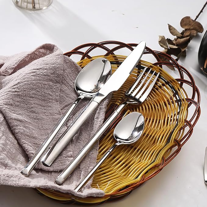 Silverware Set for 4 Modern 16 Piece 18/10 Stainless Steel Square Flatware Set Nice Weight Mirror Polished Kitchen Utensils Cutlery Sets for Home Restaurant Wedding Tableware Dishwasher Safe
