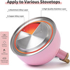 LONFFERY Tea Kettle, 2.5 Quart Whistling Tea Kettle, Tea Pots for Stove Top Food Grade Stainless Steel with Wood Pattern Folding Handle - Pink