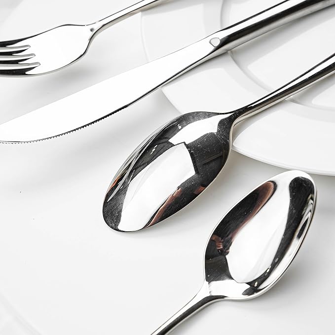 Silverware Set, Flatware Set – 18/10 Stainless Steel with Steak Knives, Mirror Polished, Ergonomic Handles, Dishwasher Safe, Perfect for Home, Party, Wedding, 20-Piece for 4 (Silver)