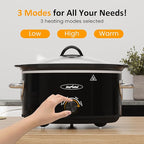 4QT Slow Cooker & Mini Food Warmer with Removable Ceramic Pot, 3 Heating Settings, Dishwasher Safe Glass Lid, Stainless Steel,Black