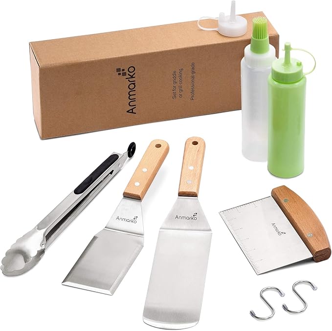 Metal Spatula Set Stainless Steel and Scraper - Professional Chef Griddle Spatulas Set of 6 - Heavy Duty Accessories Great for Cast Iron BBQ Flat Top Grill Skillet Pan