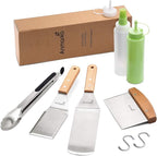 Metal Spatula Set Stainless Steel and Scraper - Professional Chef Griddle Spatulas Set of 6 - Heavy Duty Accessories Great for Cast Iron BBQ Flat Top Grill Skillet Pan