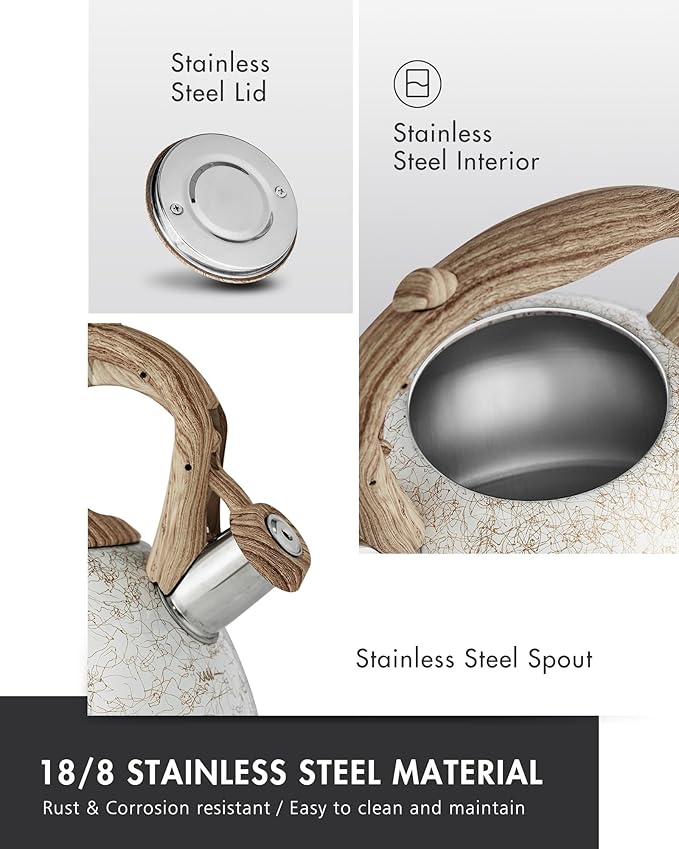 POLIVIAR Tea Kettle, Iron Grey Tea Pot Stovetop, 2.7 Quart Loud Whistling Coffee and Teapot, Food Grade Stainless Steel for Anti-Hot Handle and No-Rust, Suitable for All Heat Sources (JX2020-YB30)