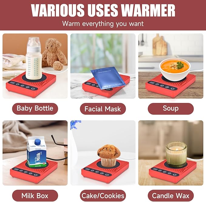 Mug Warmer - Electric Coffee Mug Warmer with Timer,Coffee Cup Warmer for Desk Auto Shut Off,Smart 6-Temperature Control, Coffee Accessories for Coffee Lovers Red