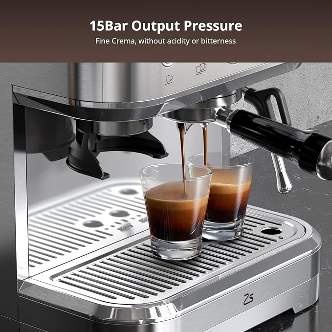 Professional Espresso Coffee Machine 20 Bar, Semi Automatic Espresso Maker With Grinder, Stainless Steel, Latte and Cappuccino Espresso Coffe Machine w/Automatic Milk Frothe for Office Cafe