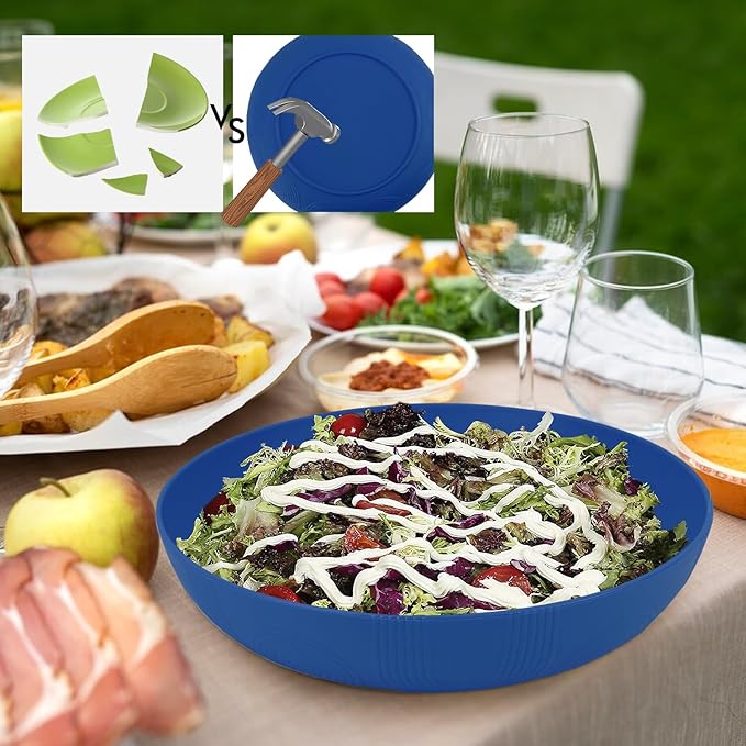 65oz Wheat Straw Large Salad & Soup Bowls Set of 2, Unbreakable, Microwave & Dishwasher Safe, Plastic Bowls for Kitchen, Camping, School - Blue