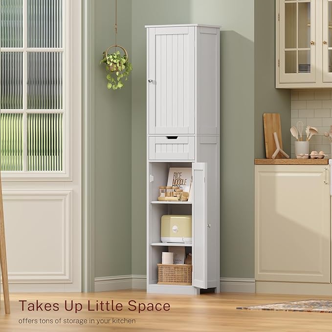 67" H Tall Bathroom Cabinet with 2 Doors & 1 Drawer, Narrow Bathroom Storage Cabinet with Adjustable Shelves, for Living Room, Entryway, Kitchen, White