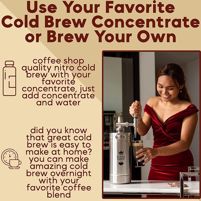 The Original Royal Brew Nitro Cold Brew Coffee Maker - Gift for Coffee Lovers - 128 oz Extra Large Home Keg, Nitrogen Gas System Coffee Dispenser Kit