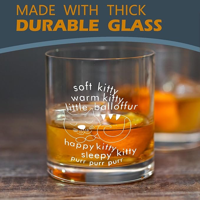 kunlisa Funny Cat Gifts Whiskey Glasses, Funny Cat Mom Dad Loves Owners Gifts for Women Men, 10 oz Drinking Rocks Glasses for Women Men Whisky Cocktail Scotch Bourbon Liquor