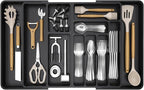Lifewit Large Silverware Drawer Organizer, Plastic Cooking Utensil Tray for Kitchen, Expandable From 21 to 36 Inches, Adjustable Flatware Cutlery Spoon Fork Knife Spatula Gadgets Holder, Black