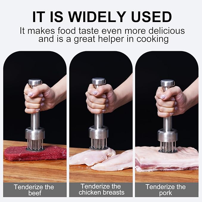 Stainless Steel Meat Tenderizer Tool with 21 Sharp Needles - A Meat Tenderizer Mallet for Chicken and Beef, Durable Meat Mallet Hammer, Easy-Grip Meat Hammer Tenderizer