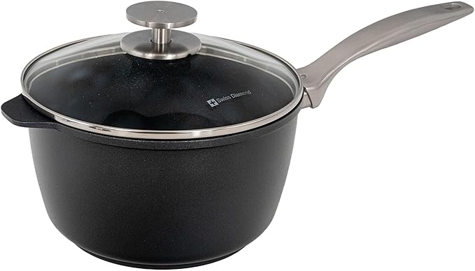 Swiss Diamond Nonstick Hybrid Ceramic and Diamond-Infused Saucepan With Glass Lid, PFAS- and PFOA-free, Dishwasher & Oven Safe Up To 500 °F (3.2 Quart)
