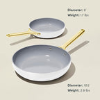 Caraway Fry Pan Duo - Nonstick Ceramic Frying Pan (8" & 10.5”) - Non Toxic, PTFE & PFOA Free - Oven Safe & Compatible with All Stovetops (Gas, Electric & Induction) - White