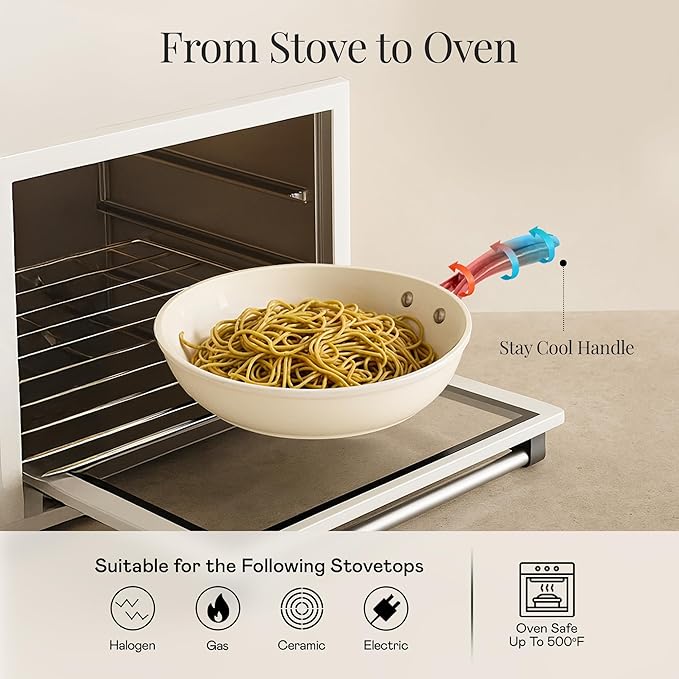 Gotham Steel 15 Pc Ceramic Cookware Set, Ceramic Pots and Pans Set Non Stick with Cooking Utensils and Steamer, Non Toxic PFOA PFOS Free, Premium Gold Stay Cool Handles, Oven & Dishwasher Safe