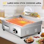 Moogiantgo Commercial Electric Griddle 22’’, 1600W Non-Stick Countertop Flat Top Grill Stainless Steel, Removable Oil Box, Adjustable Temperature 0-300℃, Teppanyaki Grill for Restaurant Kitchen, 110V