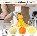 Cambom 5 in 1 Rotary Cheese Grater Hand Crank Cheese Shredder for Fresh Cheese, Vegetable, Nuts,Non-slip Suction Base, Five Blades, White