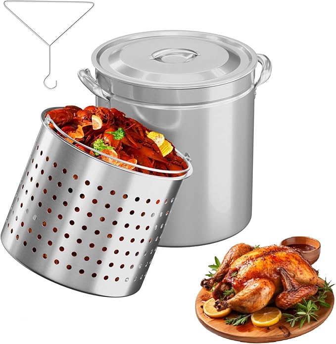 ROVSUN 36-Quart Stainless Steel Turkey Fryer & Seafood Boil Pot with Basket, Lid & Hook, Large Stock Pot for Outdoor Cooking of Turkey, Crawfish, Crab, Lobster & Shrimp