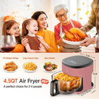 6-IN-1 Glass Air Fryer,4.5QT Air Fryer with Viewing Glass Pot, Air Fry, Dehydrate, Air Crisp Technology,Nonstick & Dishwasher Safe Basket,97% Less Oil,Features Digital Timer (Pink)