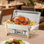 VEVOR Chafing Dish Buffet Set, 8 Qt 4 Pack, Stainless Steel Chafer with 2 Full Size and 4 Half Size Pans, Rectangle Catering Warmer Server with Lid Water Pan Stand, for Weddings Parties Banquets, Gold