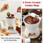 Mudder 6 Pieces Fondue Mug Ceramic Pot and 24 Pieces Forks Set for Melting Chocolate, Cheese, Broth or Tapas on Christmas Gift Valentine's Day(White)