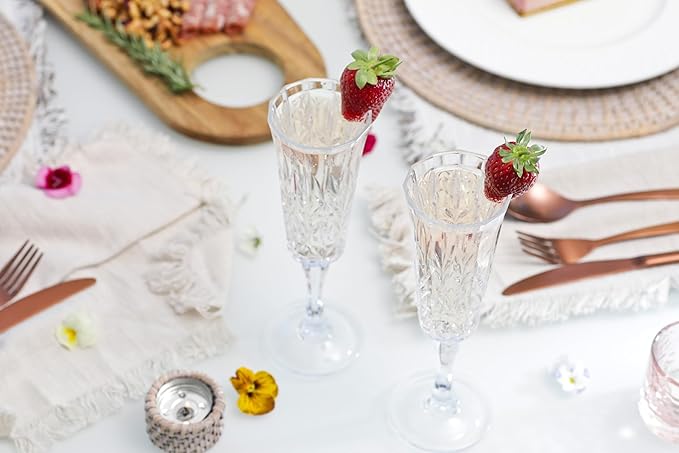 BELLAFORTE - Shatterproof Tritan Plastic Champagne Flute Clear, 6oz, set of 4 Myrtle Beach Dishwasher Safe Plastic Champagne Glasses - Glassware for indoor and Outdoor Use, BPA Free