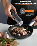 AmuseWit Gravity Electric Salt and Pepper Grinder Set [White Light] USB Rechargeable Automatic Pepper and Salt Mills,Adjustable Coarseness,One-Handed Operation,Cool Gray