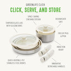 GreenLife Stainless Steel Nonstick 10 Piece Cookware Set, Detachable Handle, Induction Ready, Stackable Kitchen Set, Tri Ply Ceramic PFAS Free Pots & Pans, Space Saving, Oven Safe, Glass Lid, Silver