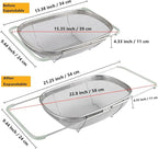 Over The Sink Colander, 6 Quarts Stainless Steel Oval Colander with Expandable Rubber Grip Handle, Fine Mesh Strainer Baskets Kitchen Colanders for Strain, Drain, Rinse Vegetables, Mint Green