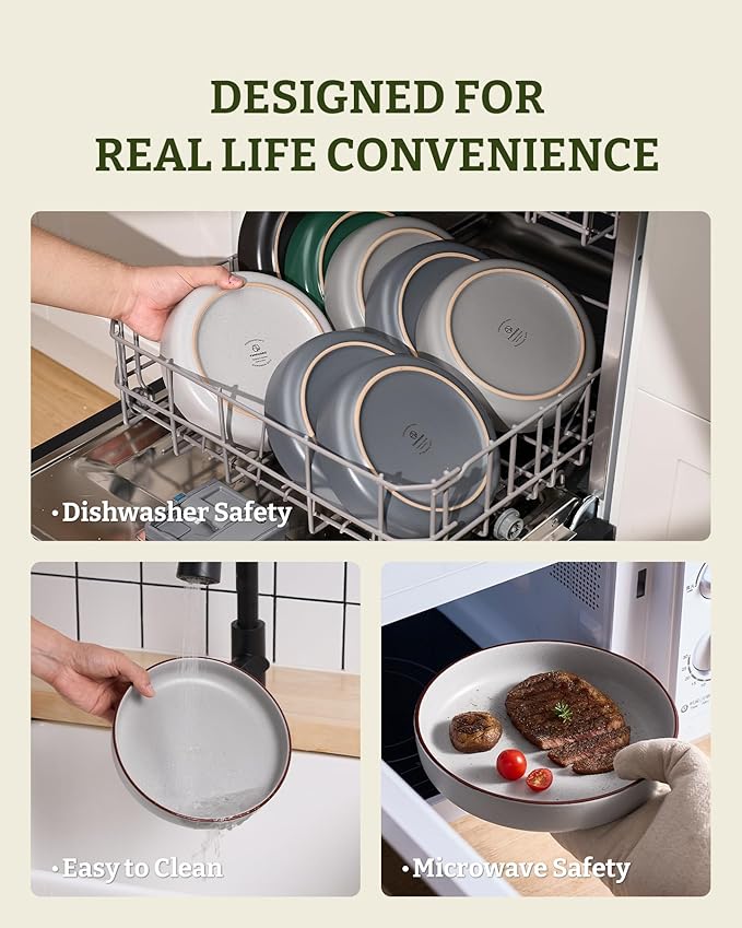 famiware Mercury Pasta Bowls Set of 4, 33 oz Large Salad Bowls, Ceramic Pasta Plates Bowls, Serving Bowls for Kitchen, Microwave & Dishwasher Safe, Light Gray