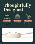 Caraway Nonstick Ceramic Sauté Pan with Lid (4.5 qt, 11.8") - Non Toxic, PTFE & PFOA Free - Oven Safe & Compatible with All Stovetops (Gas, Electric & Induction) - Cream